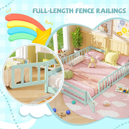 Queen Size Floor Bed Kids Montessori Bed Frame with Full Length Safety GuardrailsTorqelo.com