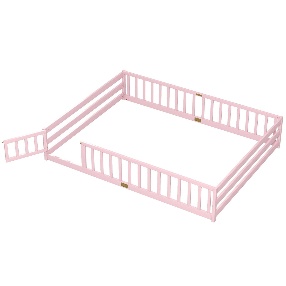 Queen Size Floor Bed Kids Montessori Bed Frame with Full Length Safety GuardrailsTorqelo.com