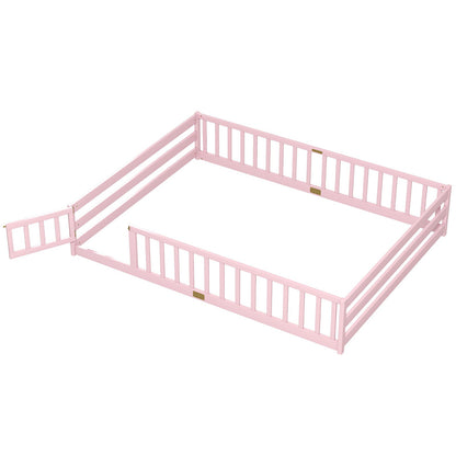 Queen Size Floor Bed Kids Montessori Bed Frame with Full Length Safety GuardrailsTorqelo.com