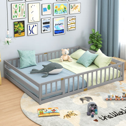 Queen Size Floor Bed Kids Montessori Bed Frame with Full Length Safety GuardrailsTorqelo.com