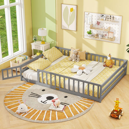 Queen Size Floor Bed Kids Montessori Bed Frame with Full Length Safety GuardrailsTorqelo.com