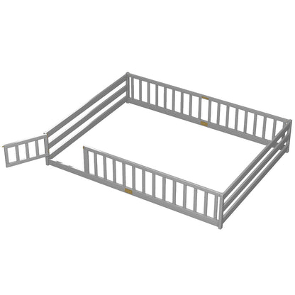Queen Size Floor Bed Kids Montessori Bed Frame with Full Length Safety GuardrailsTorqelo.com
