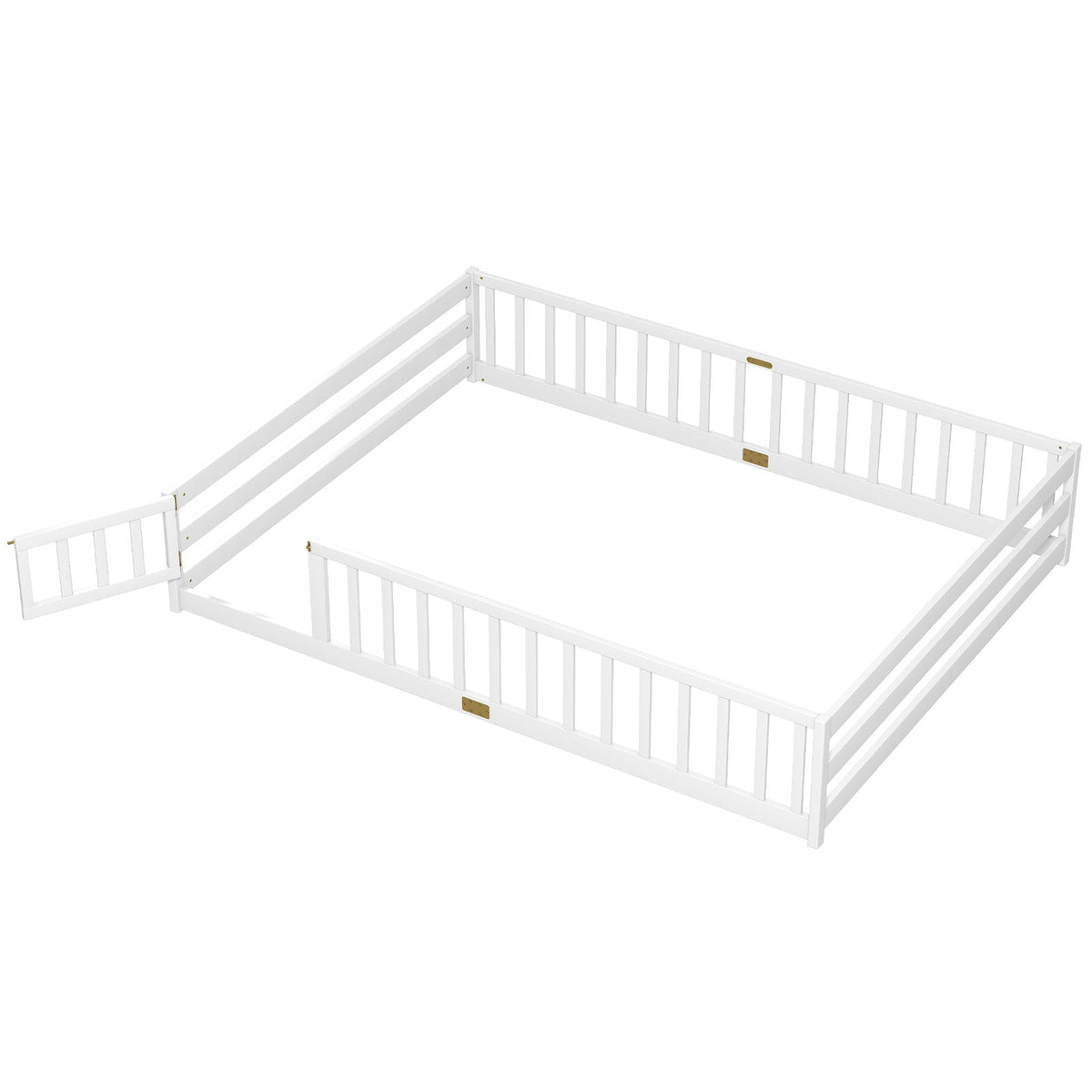 Queen Size Floor Bed Kids Montessori Bed Frame with Full Length Safety GuardrailsTorqelo.com