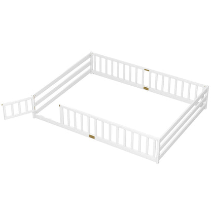 Queen Size Floor Bed Kids Montessori Bed Frame with Full Length Safety GuardrailsTorqelo.com