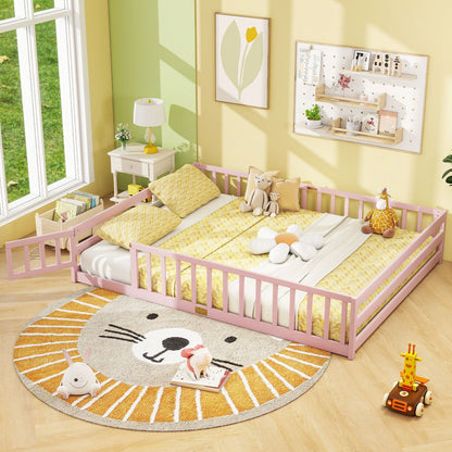 Queen Size Floor Bed Kids Montessori Bed Frame with Full Length Safety GuardrailsTorqelo.com