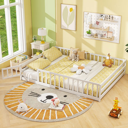 Queen Size Floor Bed Kids Montessori Bed Frame with Full Length Safety GuardrailsTorqelo.com