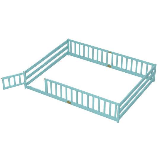 Queen Size Floor Bed Kids Montessori Bed Frame with Full Length Safety GuardrailsTorqelo.com