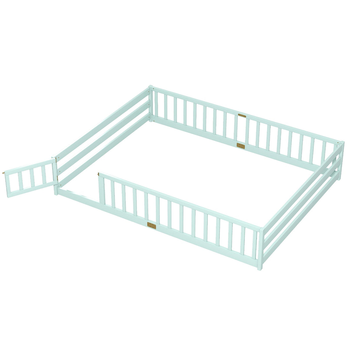 Queen Size Floor Bed Kids Montessori Bed Frame with Full Length Safety GuardrailsTorqelo.com