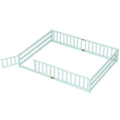 Queen Size Floor Bed Kids Montessori Bed Frame with Full Length Safety GuardrailsTorqelo.com