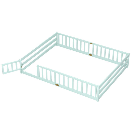 Queen Size Floor Bed Kids Montessori Bed Frame with Full Length Safety GuardrailsTorqelo.com