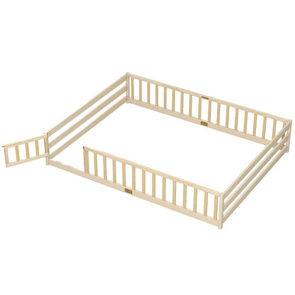 Queen Size Floor Bed Kids Montessori Bed Frame with Full Length Safety GuardrailsTorqelo.com