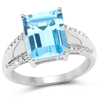 5.78 ct Swiss blue topaz ring with white topaz accents in .925 sterling silver by Avera Group