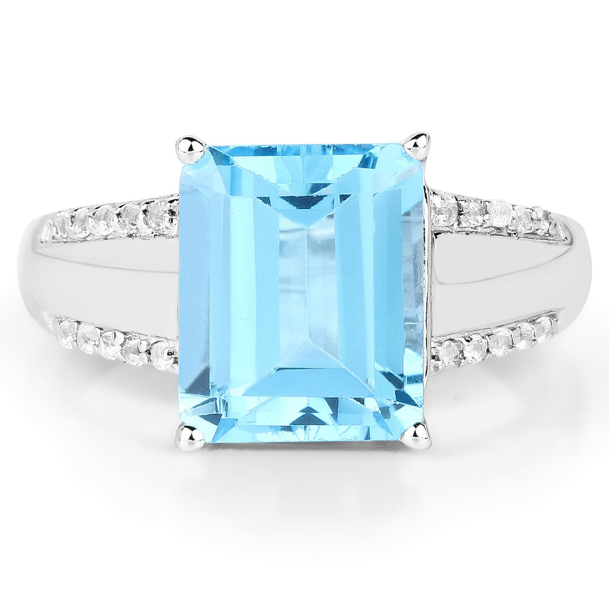 5.78 ct Swiss blue topaz ring with white topaz accents in .925 sterling silver by Avera Group, view 3