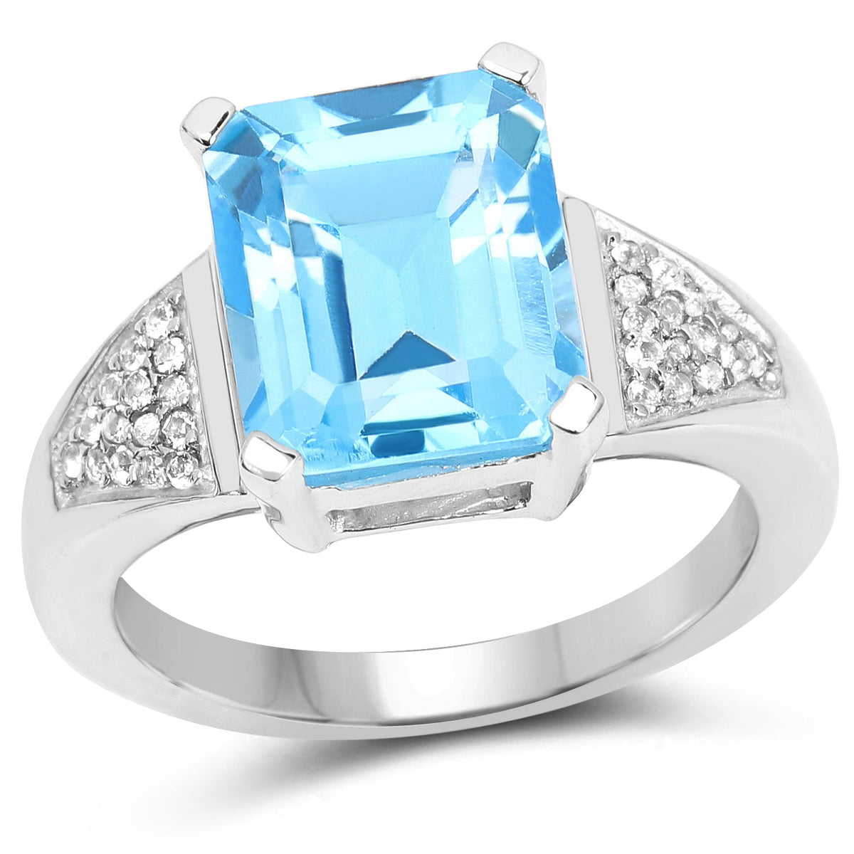 5.75 ct octagon Swiss blue topaz and white topaz .925 sterling silver ring by Avera Group
