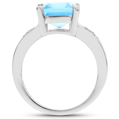 5.75 ct octagon Swiss blue topaz and white topaz .925 sterling silver ring by Avera Group, view 2