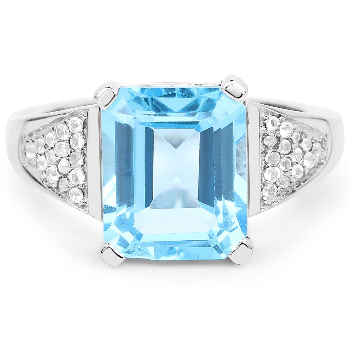 5.75 ct octagon Swiss blue topaz and white topaz .925 sterling silver ring by Avera Group, view 3