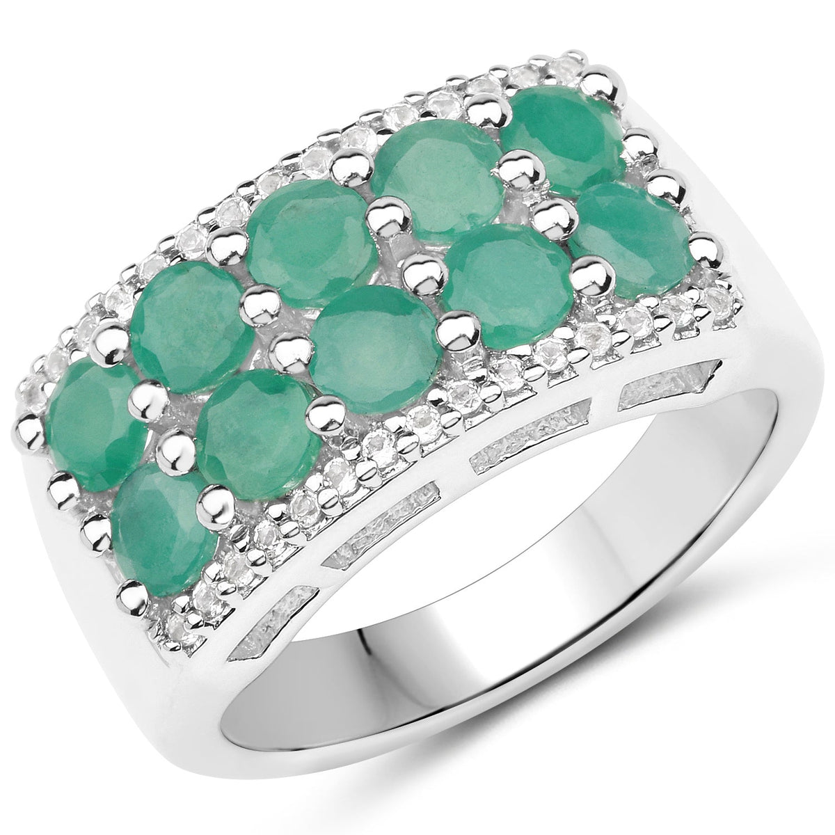 Avera Group 1.85 ct round emerald and white topaz ring in .925 sterling silver