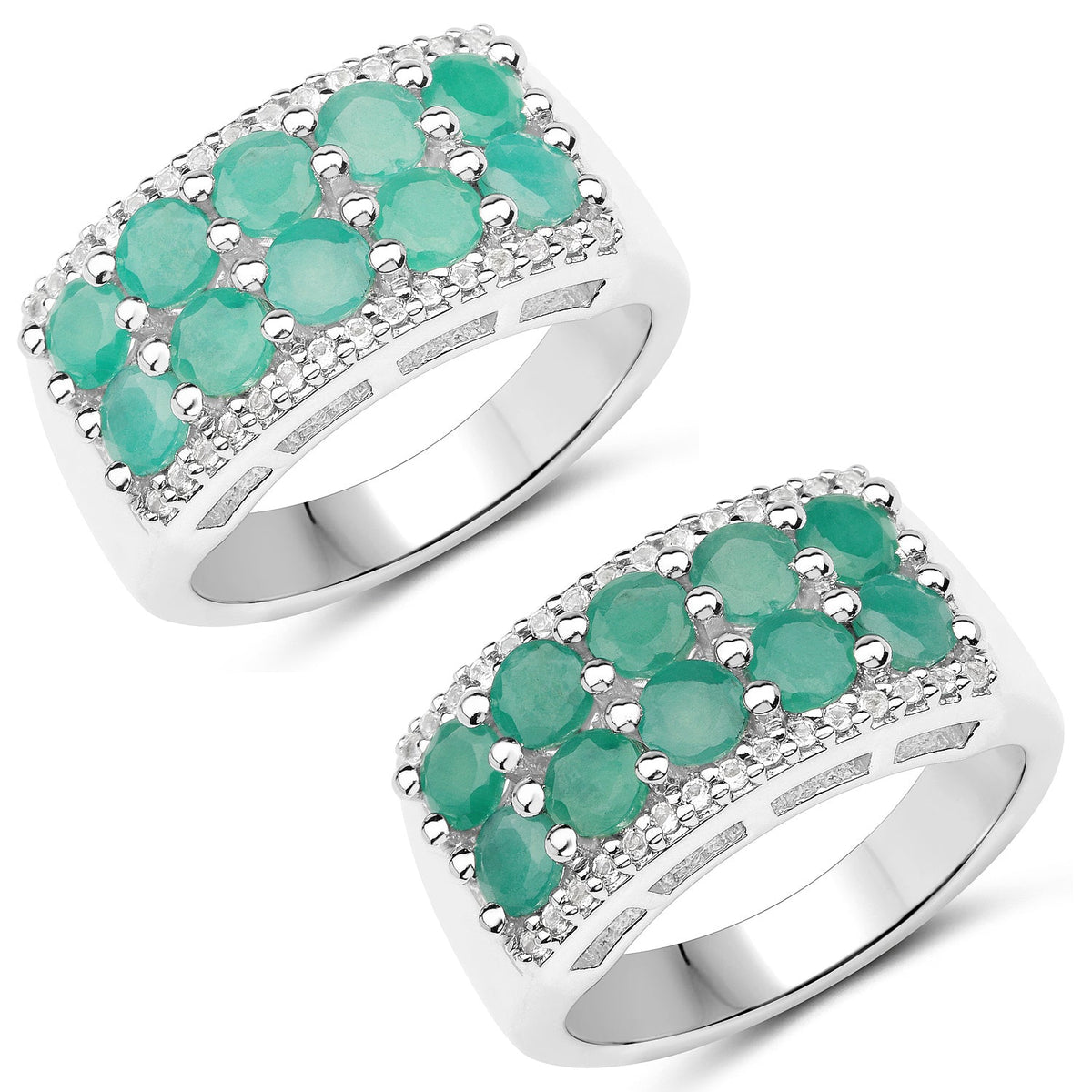 Avera Group 1.85 ct round emerald and white topaz ring in .925 sterling silver, view 4