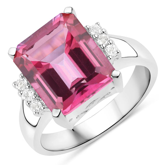 7.39 ct pink topaz and white topaz .925 sterling silver ring by Avera Group