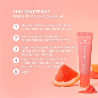 Herbaderm Pink Grapefruit Lip Balm for Shiny Lips 10 ml by Beauty Care Bag