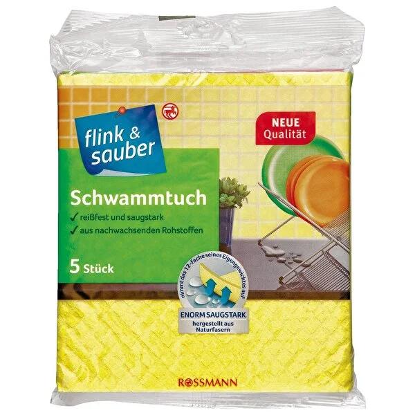 Flink & Sauber Colorful Cleaning Sponges - 5 Pack, Highly Absorbent & Durable by Beauty Care Bag