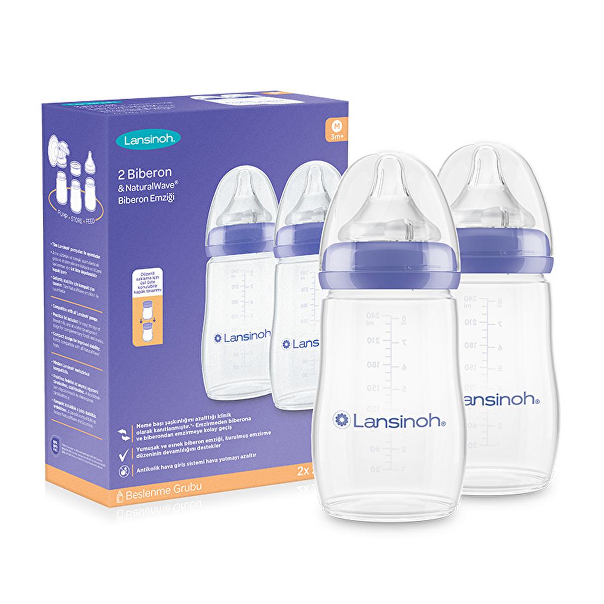 Lansinoh NaturalWave Baby Bottle Set (2 x 240ml): Anti-Colic, BPA-Free, Eases Transition from Breast to Bottle & Prevents Nipple Confusion by Beauty Care Bag