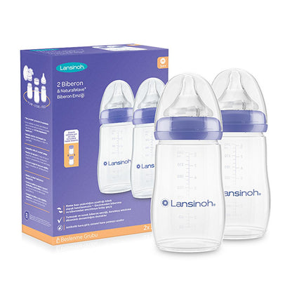 Lansinoh NaturalWave Baby Bottle Set (2 x 240ml): Anti-Colic, BPA-Free, Eases Transition from Breast to Bottle & Prevents Nipple Confusion by Beauty Care Bag