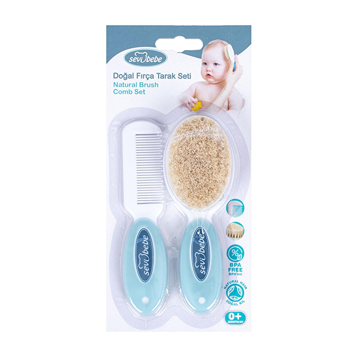Sevi Bebe Baby Hair Brush and Comb Set - Natural Bristle, Gentle Grooming for Newborns by Beauty Care Bag