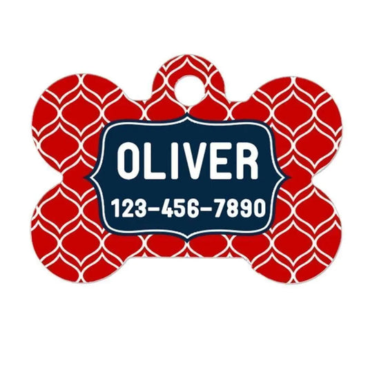 Red Navy Blue Dog Name Tag - Dog Collar Name Tag by Joyful Moose