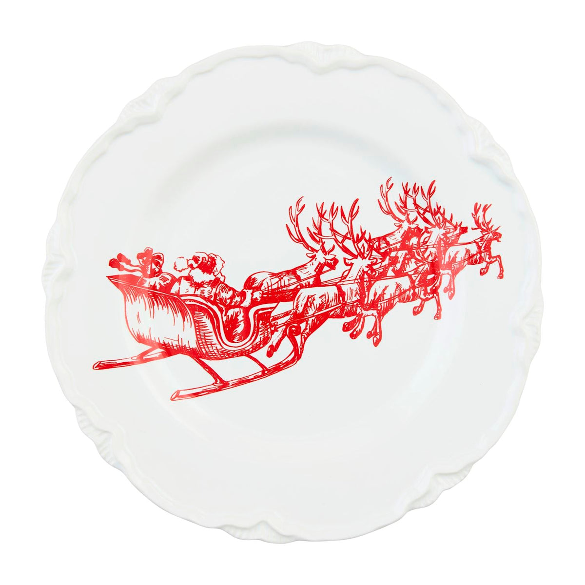 Red Santa's Sleigh Toile Dessert Plate by Rust & Cinder