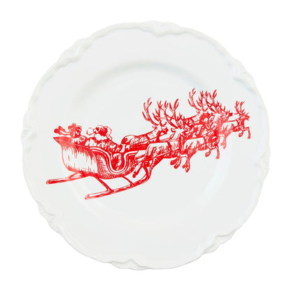 Red Santa's Sleigh Toile Dessert Plate by Rust & Cinder