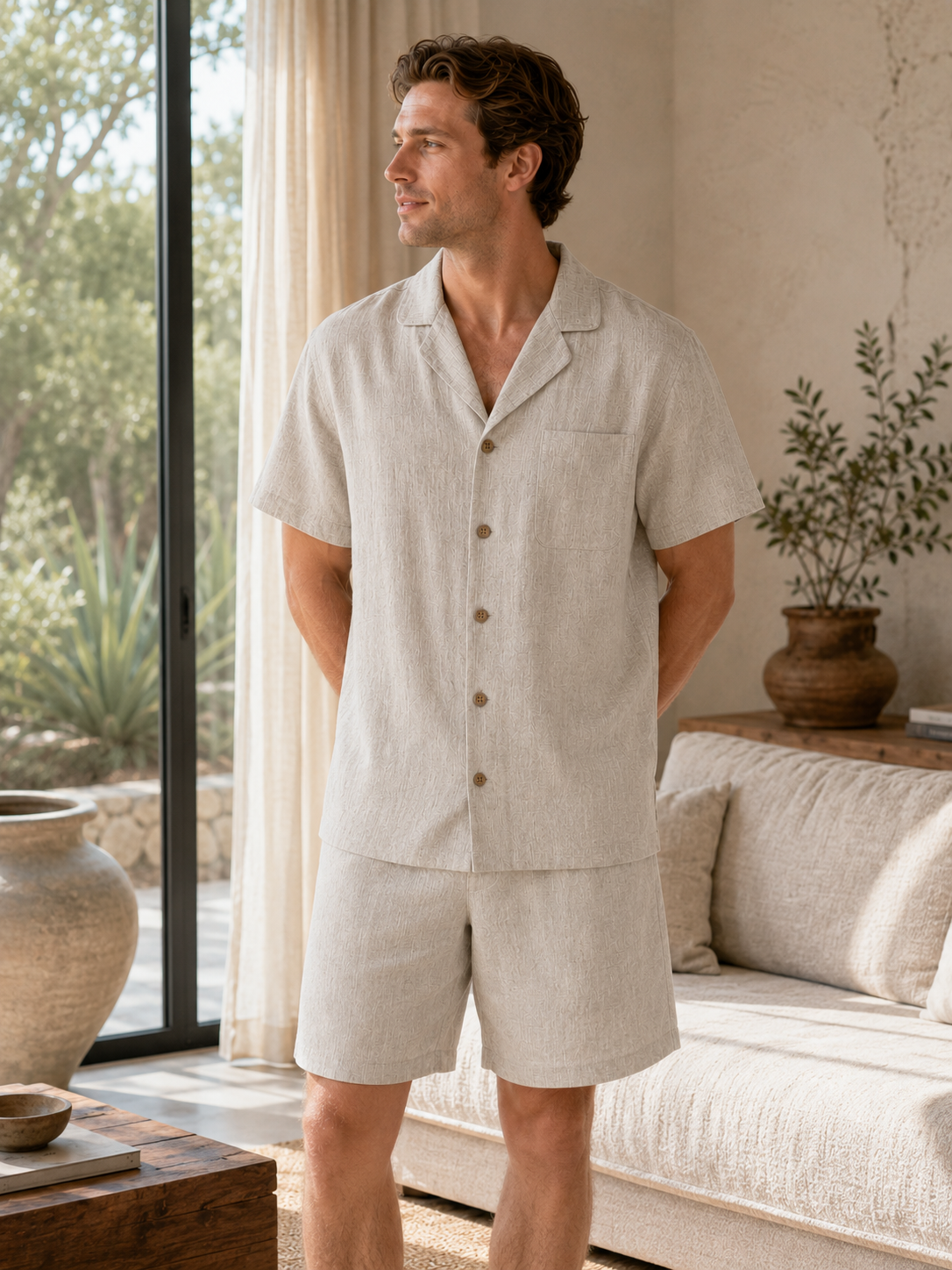 Men's Short-Sleeve Hemp Sleepwear Set by Breevar