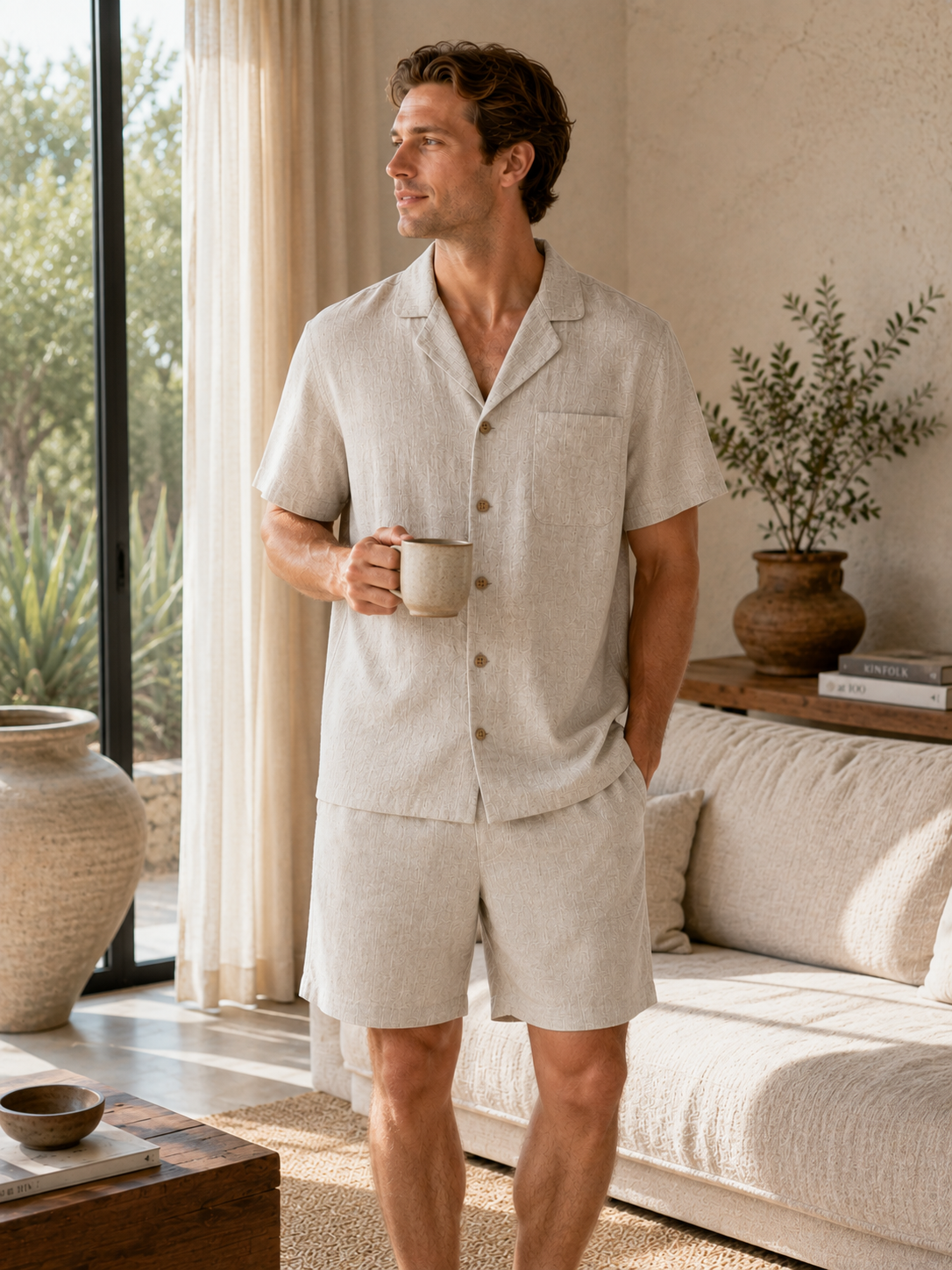 Men's Short-Sleeve Hemp Sleepwear Set by Breevar