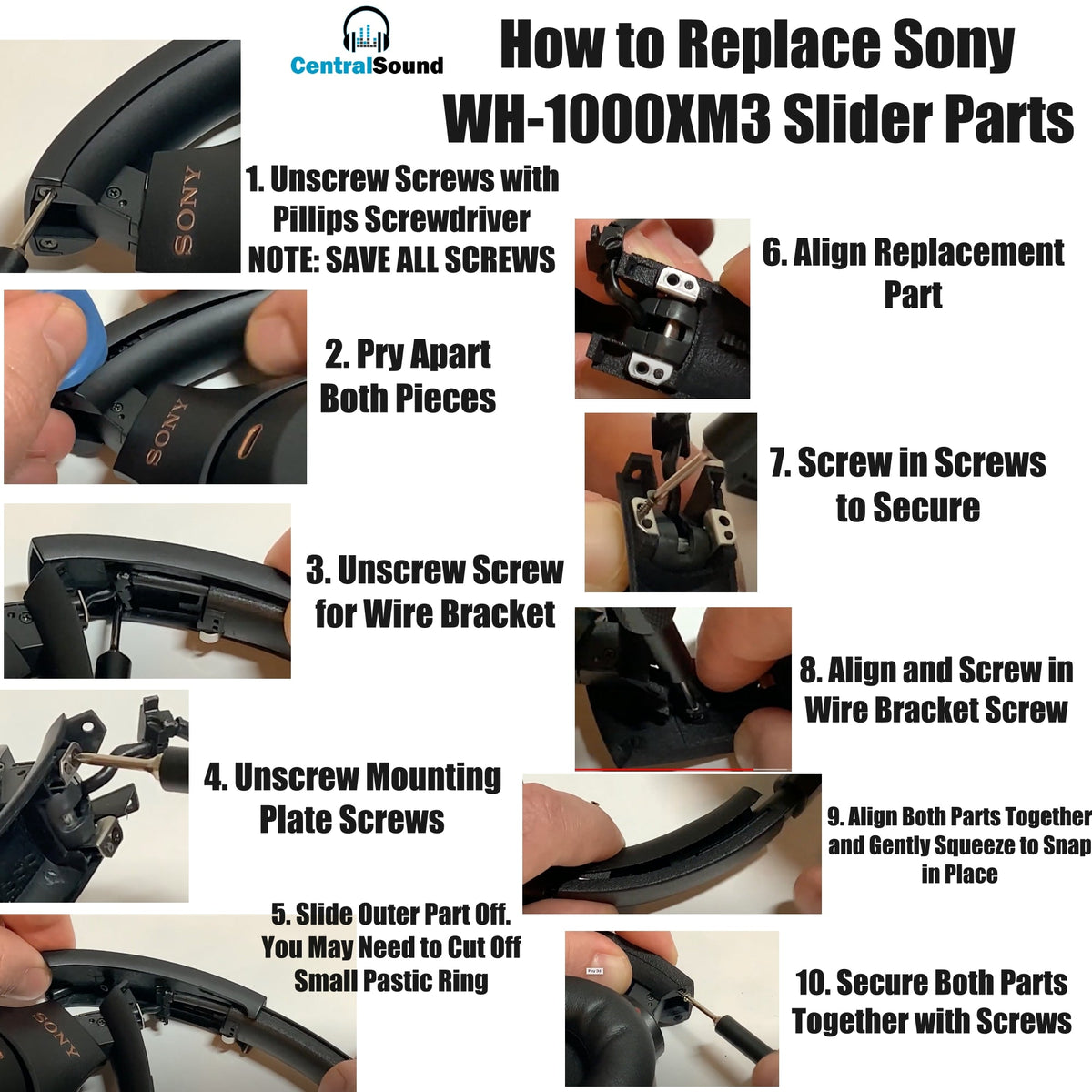 Replacement Side Cover Slider Parts UPGRADE KIT for Sony WH-1000XM3 WH1000XM3 HeadphonesReplacement PartTorqelo.com