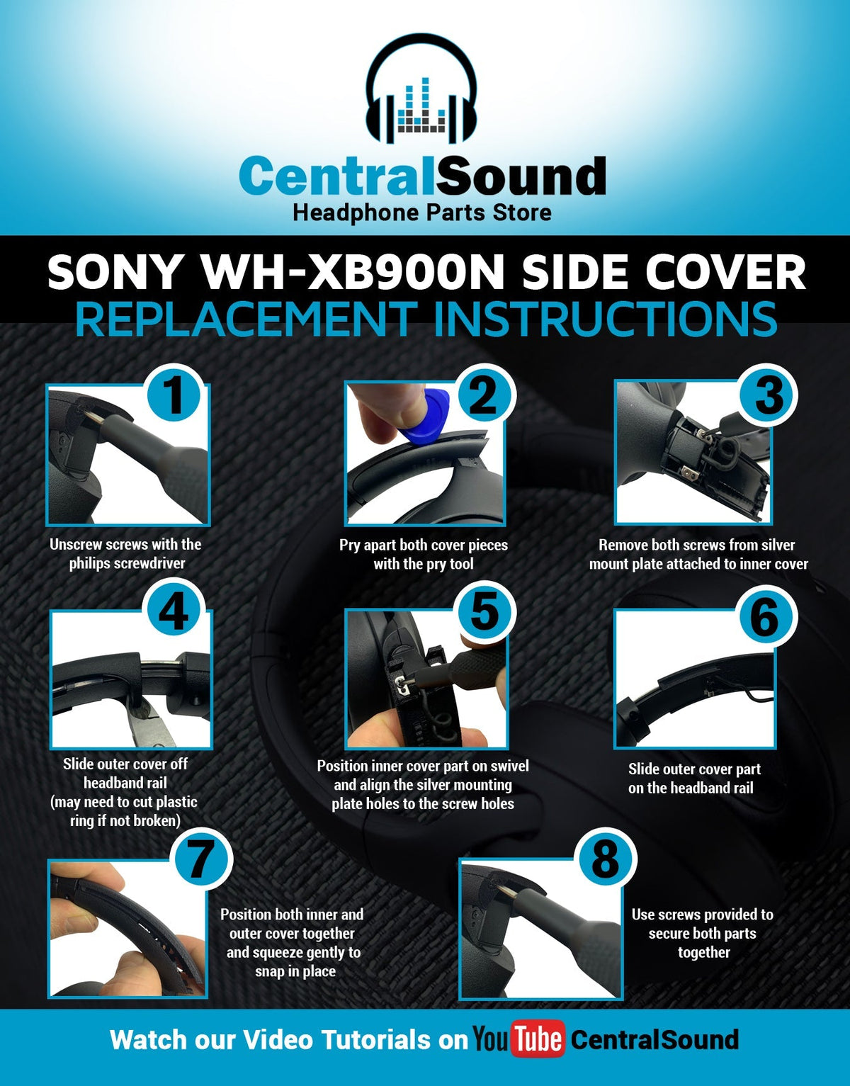 Replacement Side Cover Slider Parts UPGRADE KIT for Sony WH-XB900N WHXB900NReplacement PartTorqelo.com
