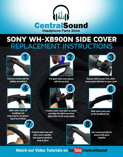 Replacement Side Cover Slider Parts UPGRADE KIT for Sony WH-XB900N WHXB900NReplacement PartTorqelo.com