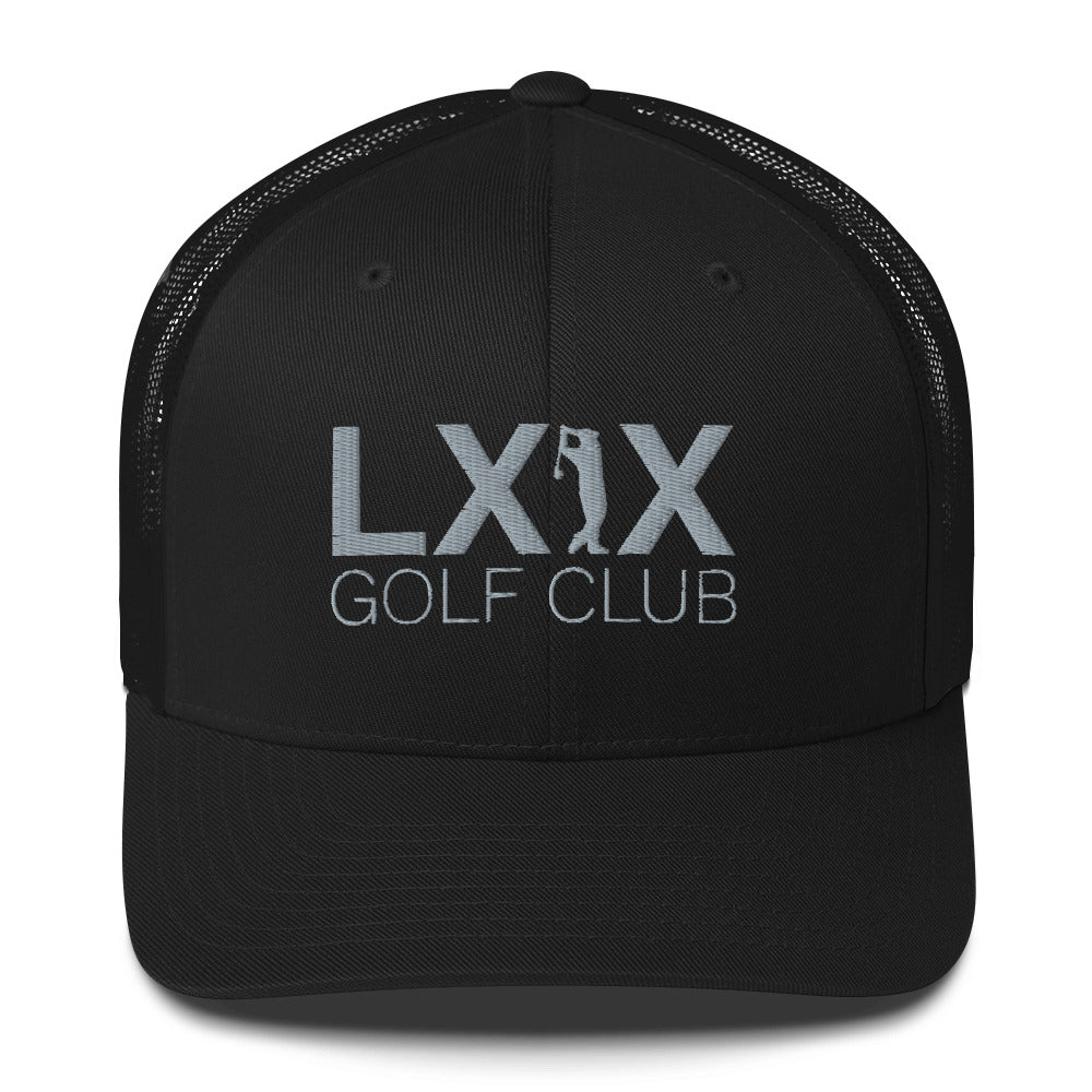 Swinger logo retro trucker cap with gray embroidery and mesh back