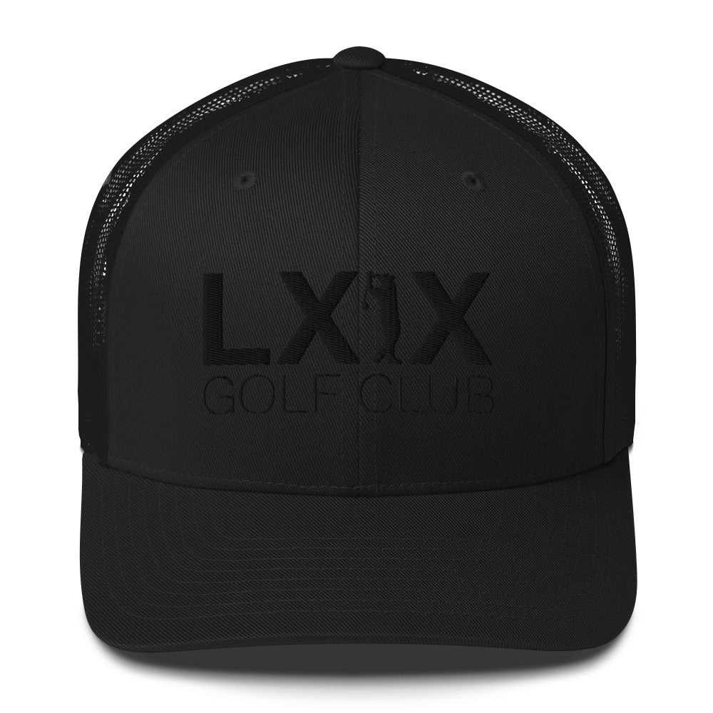 Swinger logo retro trucker cap with black embroidery and mesh back