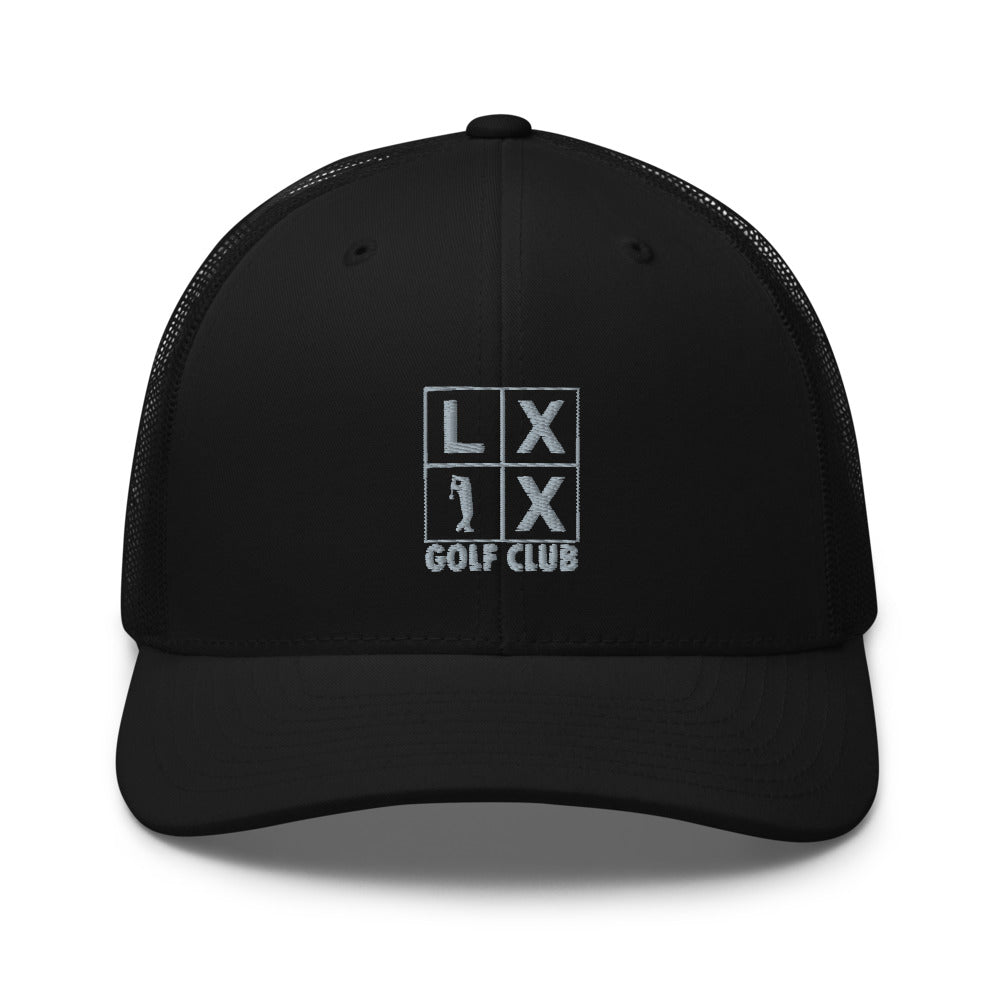 Four Box logo retro trucker cap with gray embroidery and mesh back