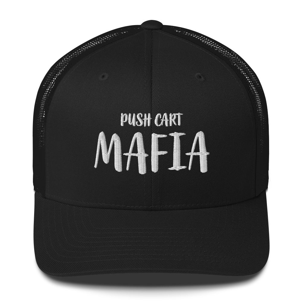 Push Cart Mafia six-panel trucker cap with mesh back