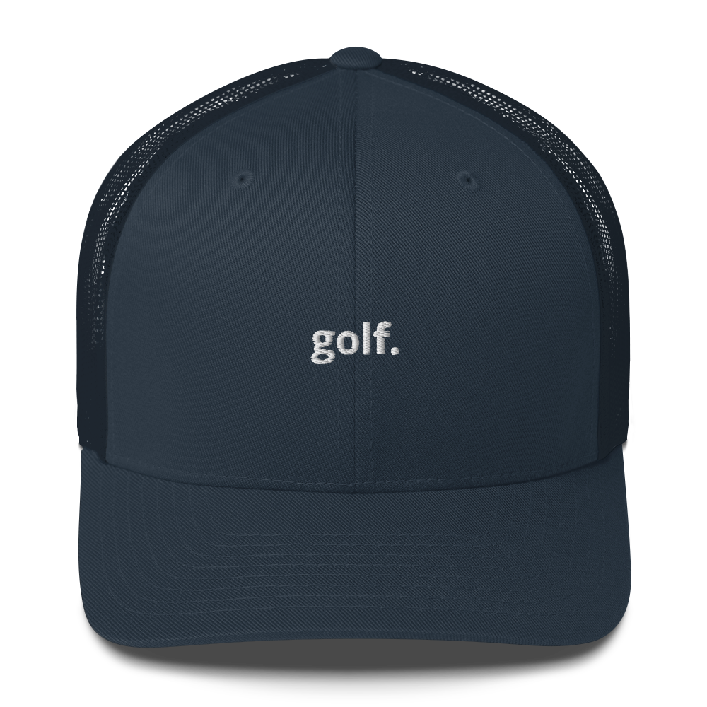 Six-panel golf. trucker cap with mesh back