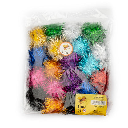 Lino Ponpon - 50mm Metallic Craft Ponpons, 20-Pack - Ideal for DIY Crafts, Art Supplies for Children & Handicraft Lessons by Beauty Care Bag