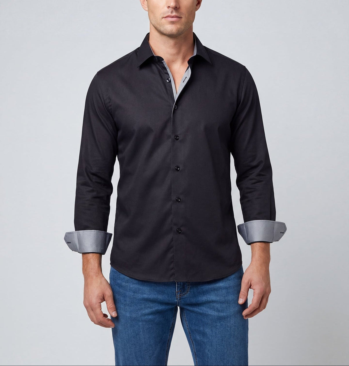 Richard Button-Up Shirt With Contrast Details // Black // Contemporary Fit (Regular)Shirts & TopsTorqelo.com