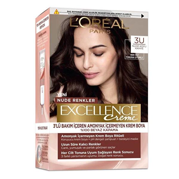 L'Oréal Paris Excellence Nude ammonia-free hair dye in 3U Dark Brown