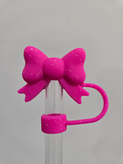 Magenta sparkle bow 10mm straw topper by THE SALTY CHIC