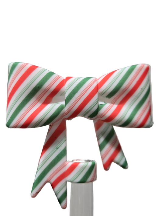 Candy cane coquette 10mm silicone bow straw topper by THE SALTY CHIC