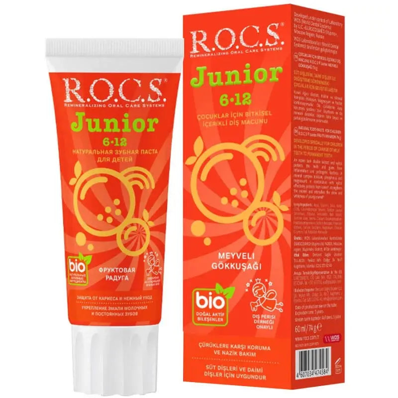 Rocs Junior Fruit Rainbow Kids Toothpaste 6-12 Years 60ml by Beauty Care Bag