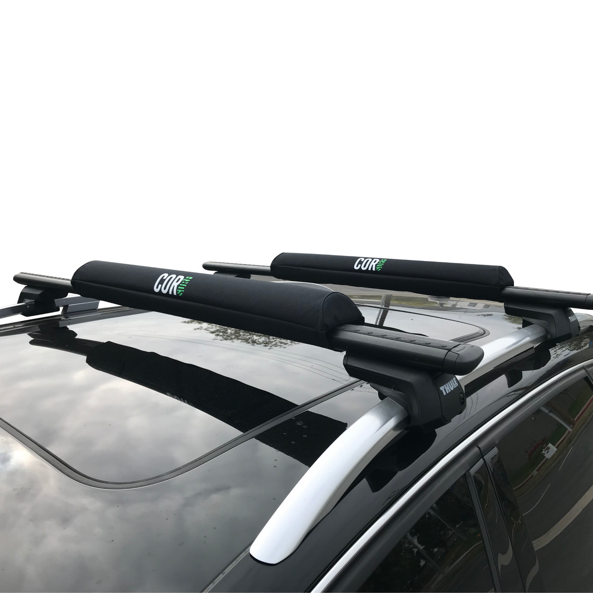Aero Roof Rack Pad with 10' Scratch-Resistant Tie Downs(Wide Aero Bars) by COR Surf