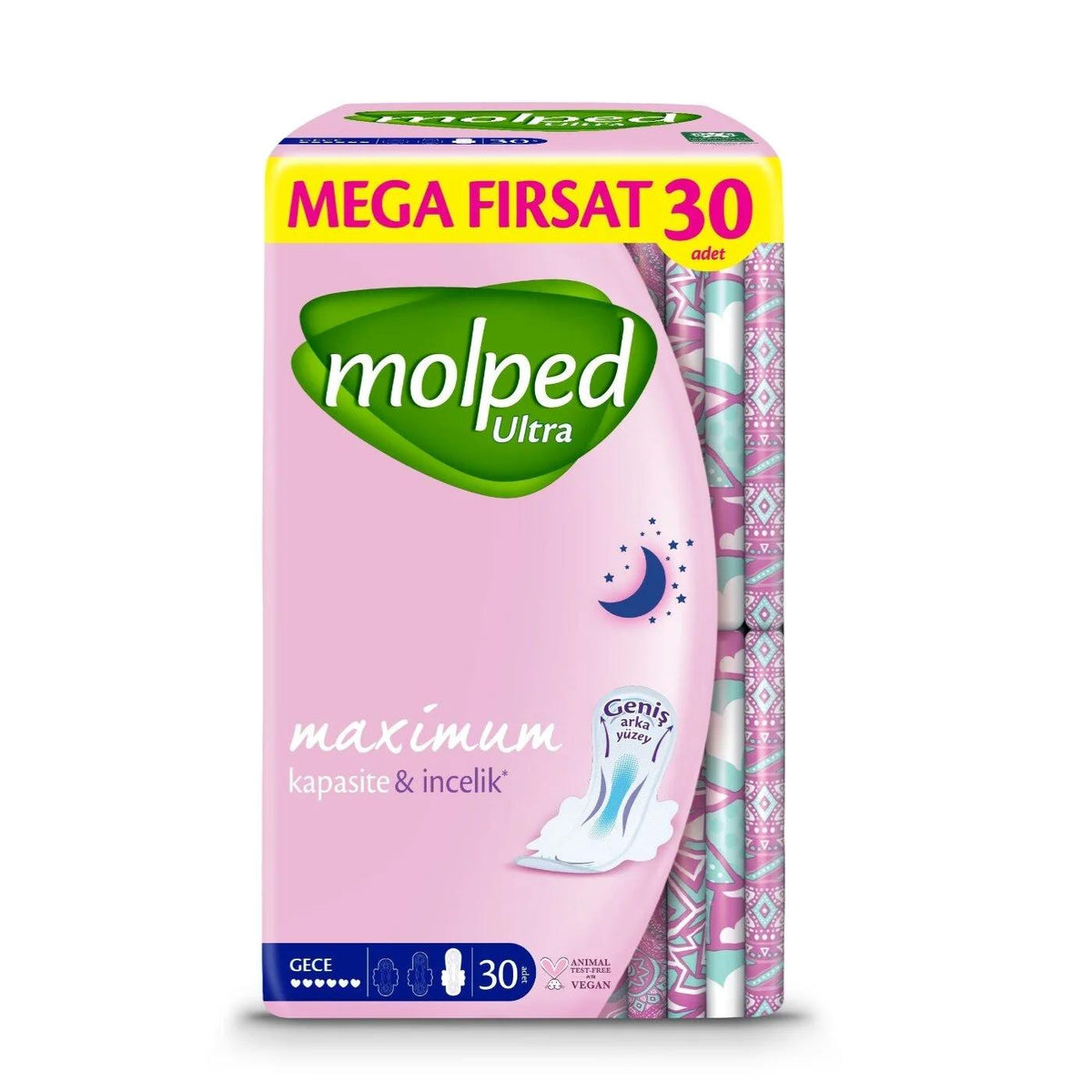 Molped Anatomical Mega Night Pads for Leak Protection 30 Count by Beauty Care Bag