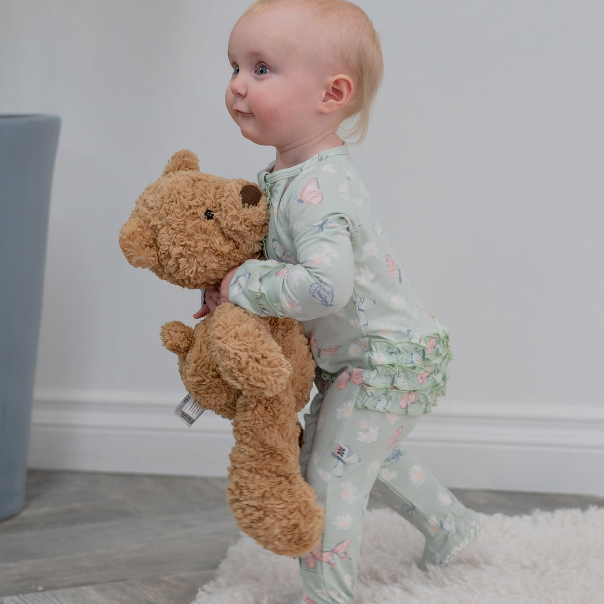 Mint Butterfly Daisy Bamboo Ruffle Baby Footie by Sweet Bamboo